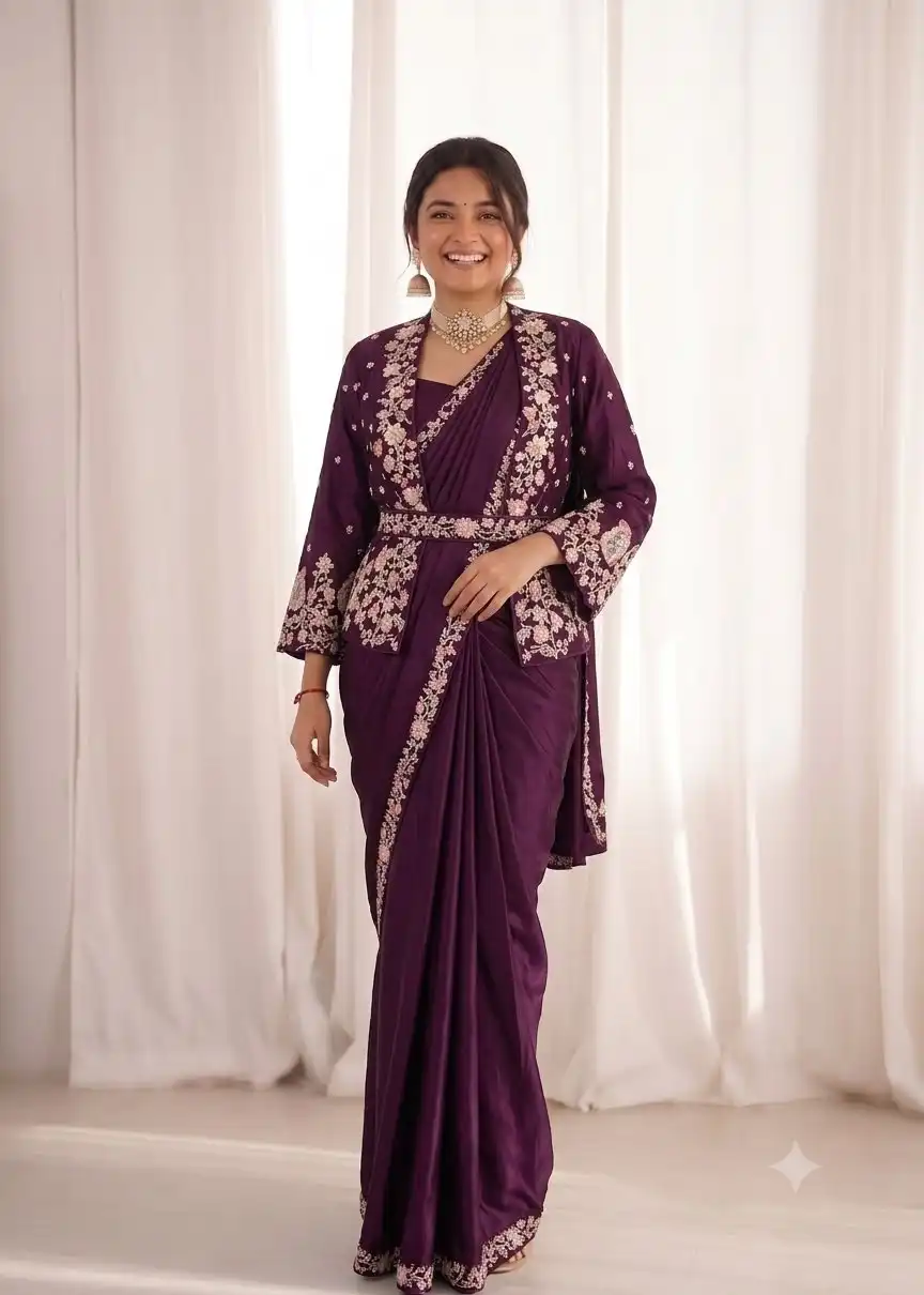 Madhuri 278 Heavy Crep Satin With Embroidery Work Reday to wear Saree Wholesale Surat