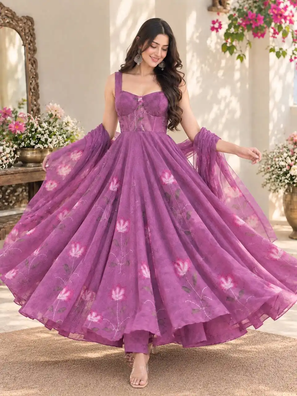 SWT 353 Georgette With Zari and Handpaint work Anarkali Gown Set Wholesale Surat