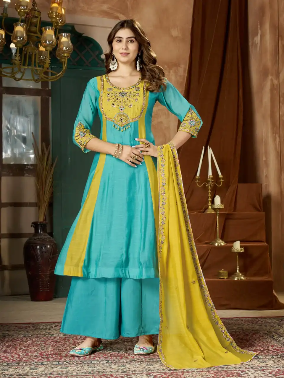 Lila 183 Mal Chanderi With Embroidery & Real Hand Work Anarkali Kurti Set Wholesale Supplier