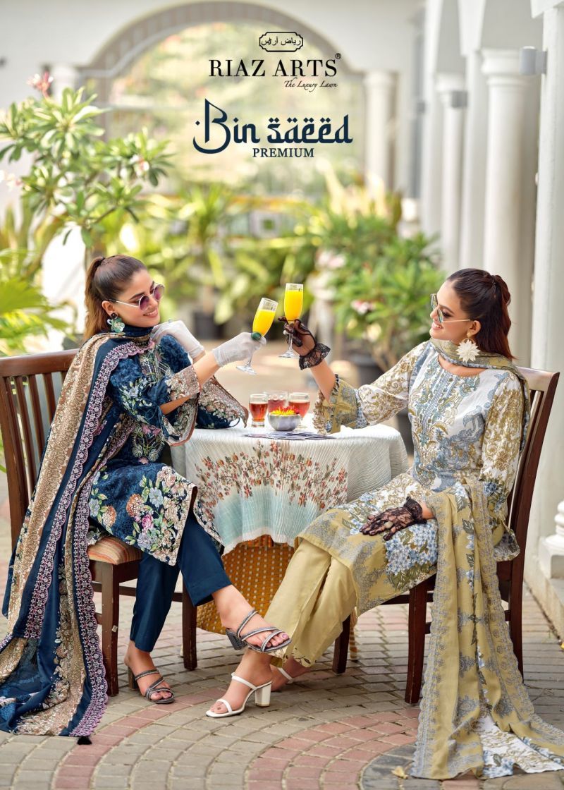 Riaz Arts Bin Saeed Premium Cotton Lawn Embroidered Dress Material Wholesale