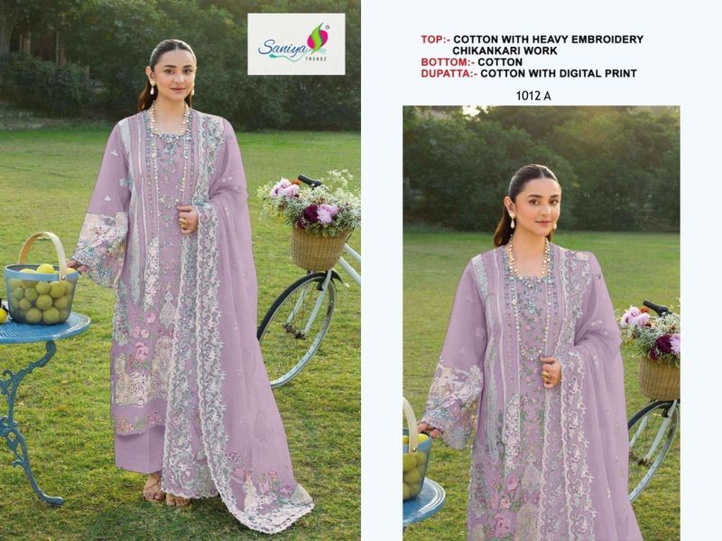 Saniya 1012 A To D Cotton Chikankari Embroidered Salwar Kameez Collection Wholesale