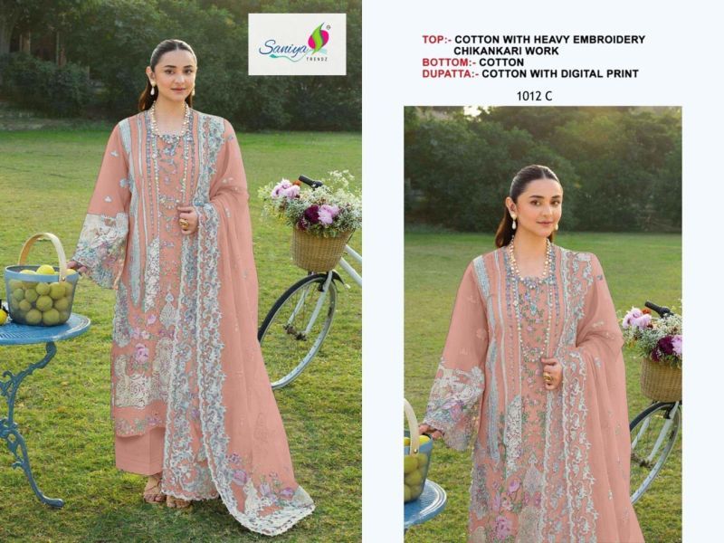 Saniya 1012 A To D Cotton Chikankari Embroidered Salwar Kameez Collection Wholesale