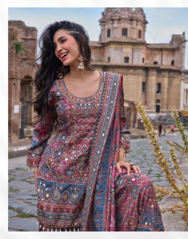 Buy Sayuri Nimrit Crepe Silk Print Aari Work Kurti With Sharara Dupatta Wholesale 2026