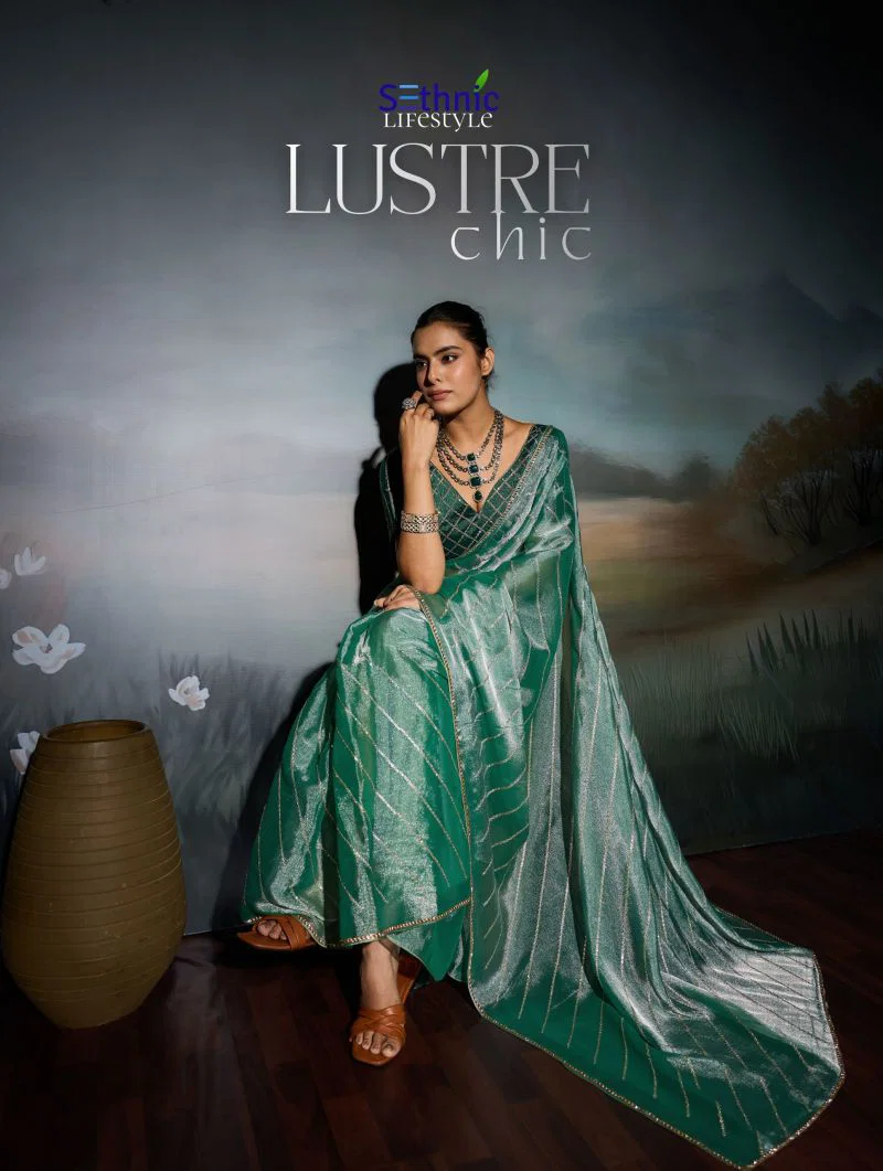 Sethnic Lustre Chic Moss Chiffon Zari Sequence Embroidered Saree Collection Wholesale