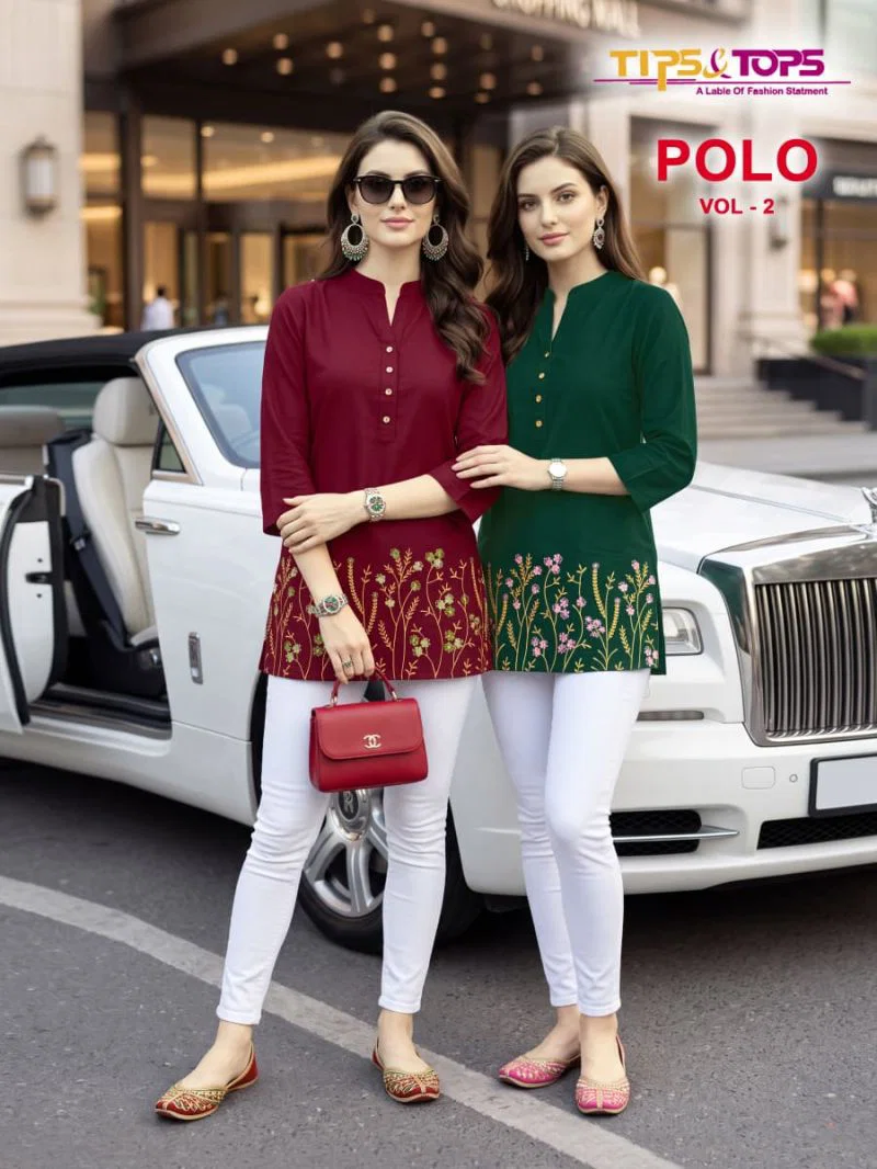 Tips And Tops Polo 201 To 206 Rayon Embroidered Fancy Short Top Collection Wholesale