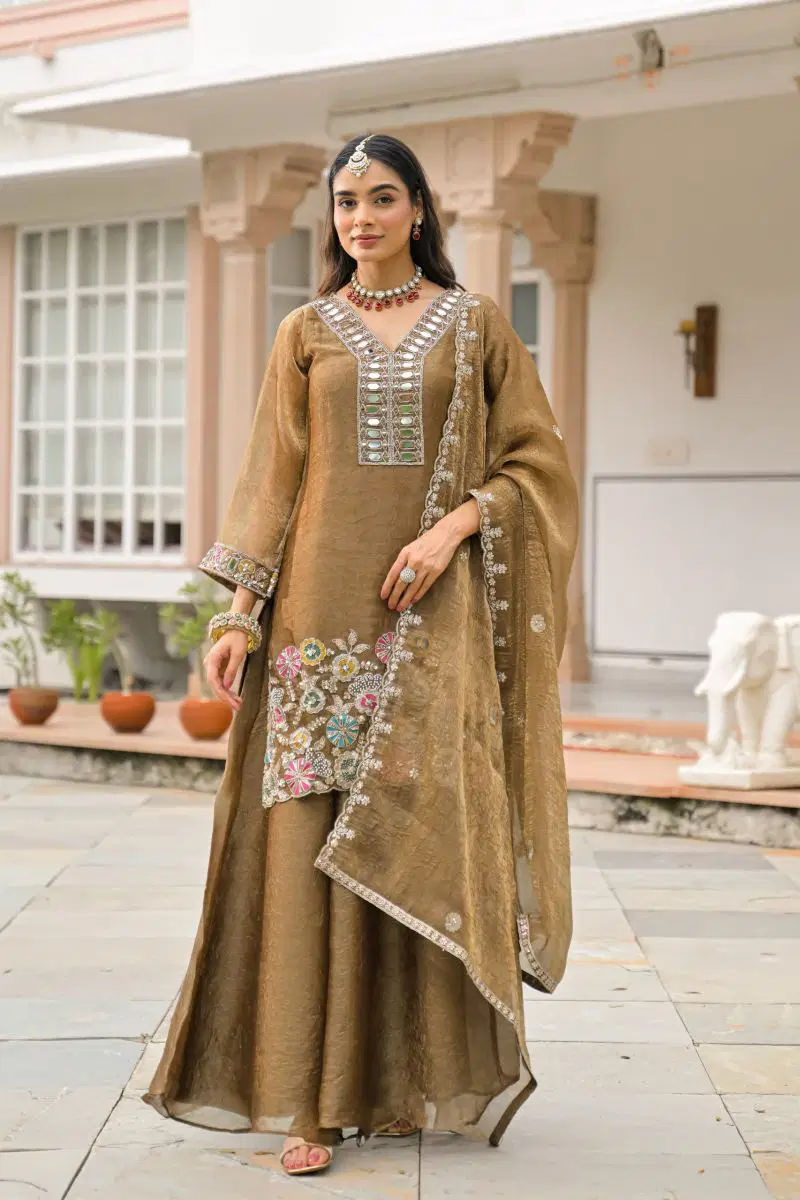 Zaveri D 50134 Brown Crush Satin Beats Work Designer Salwar Suit Collection Wholesale