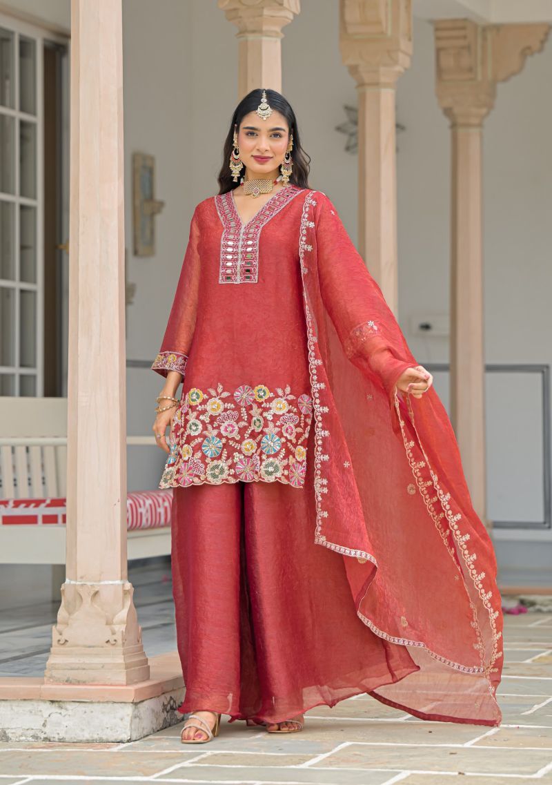 Zaveri D 50134 Red Crush Satin Beats Work Designer Salwar Suit Collection Wholesale