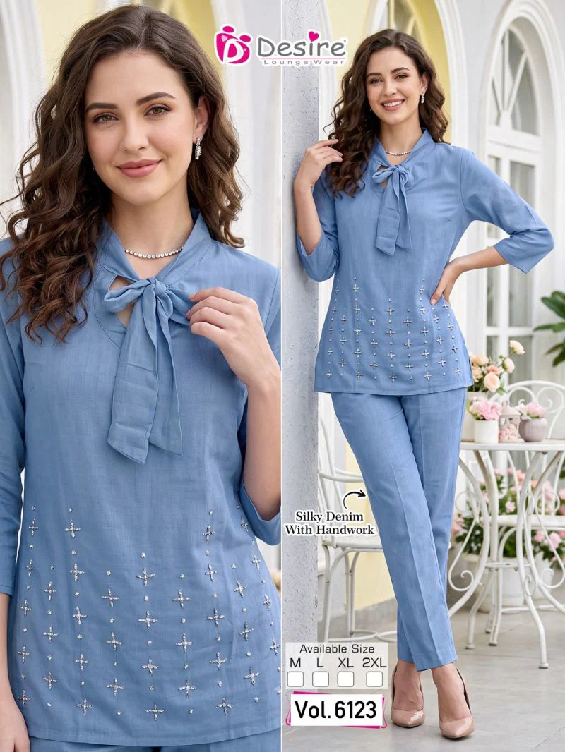 Desire Silky 1 Denim Handworked Fancy Co Ord Set Collection Wholesale