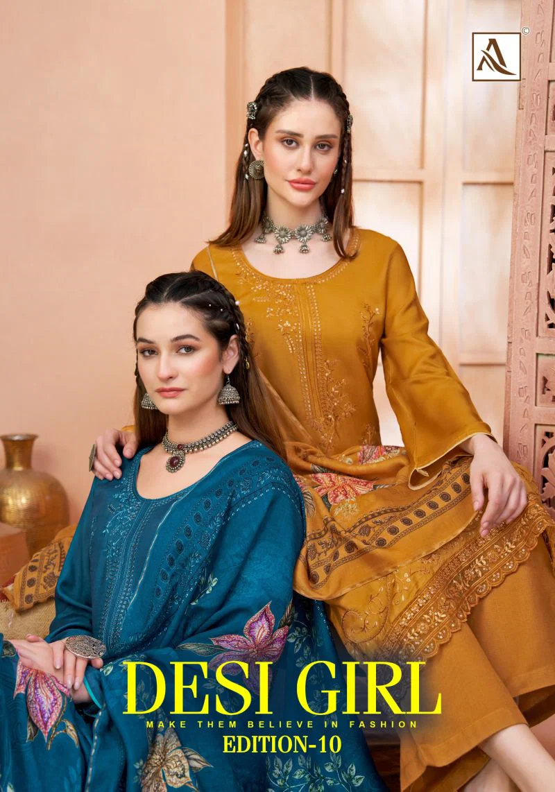 Alok Desi Girl Vol 10 Viscose Maslin Embroidered Dress Material Collection Wholesale