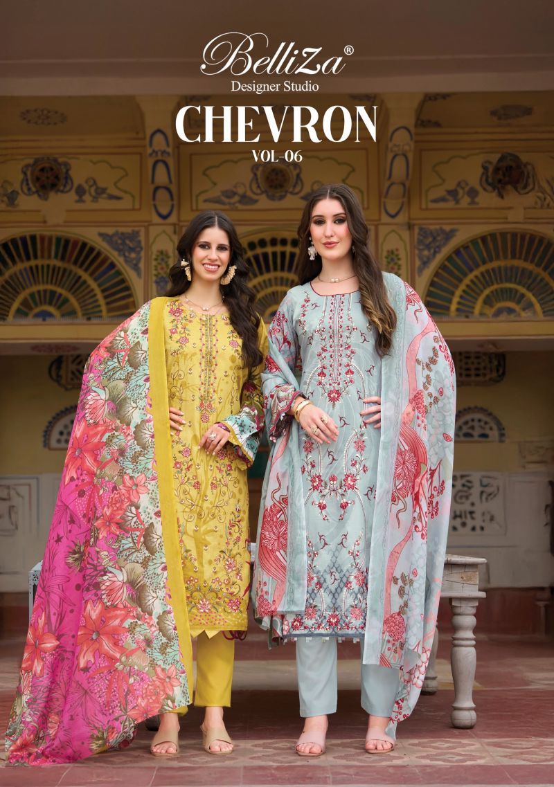 Belliza Chevron Vol 6 Cotton Digital Print Embroidered Dress Material Collection Wholesale
