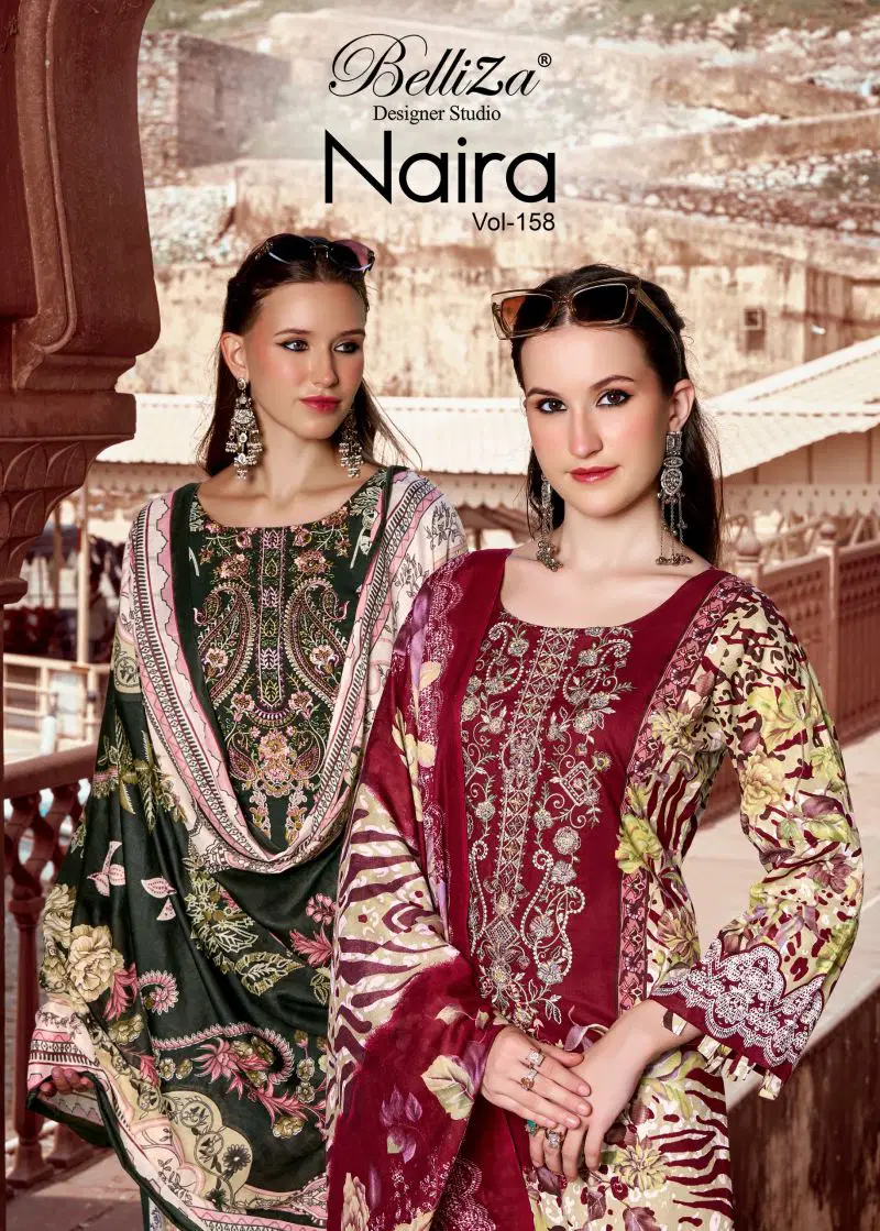 Belliza Naira Vol 158 Cotton Digital Print Embroidered Dress Material Collection Wholesale