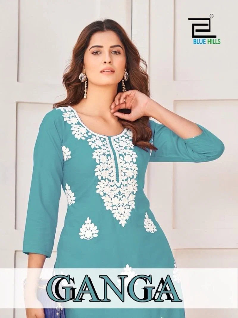 Blue Hills Ganga Rayon Embroidered Fancy Kurti Collection Wholesale