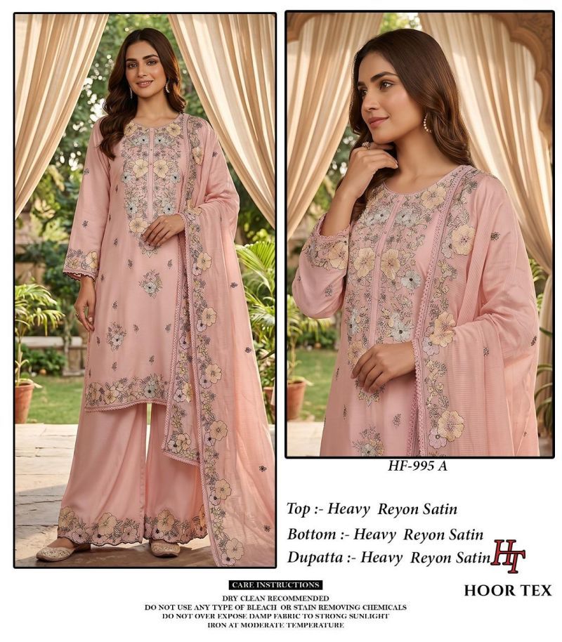 Stylish Hoor Tex 995 A To D Rayon Satin Embroidered Salwar Kameez Collection Wholesale 2026