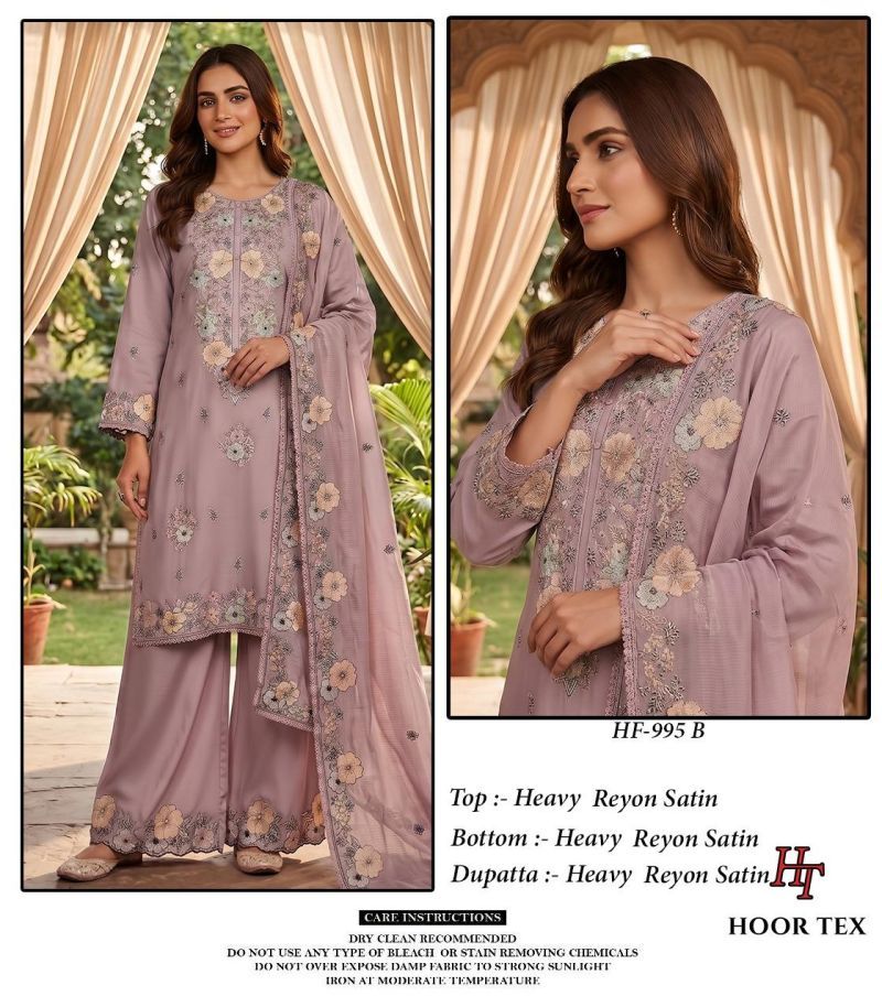 Stylish Hoor Tex 995 A To D Rayon Satin Embroidered Salwar Kameez Collection Wholesale 2026