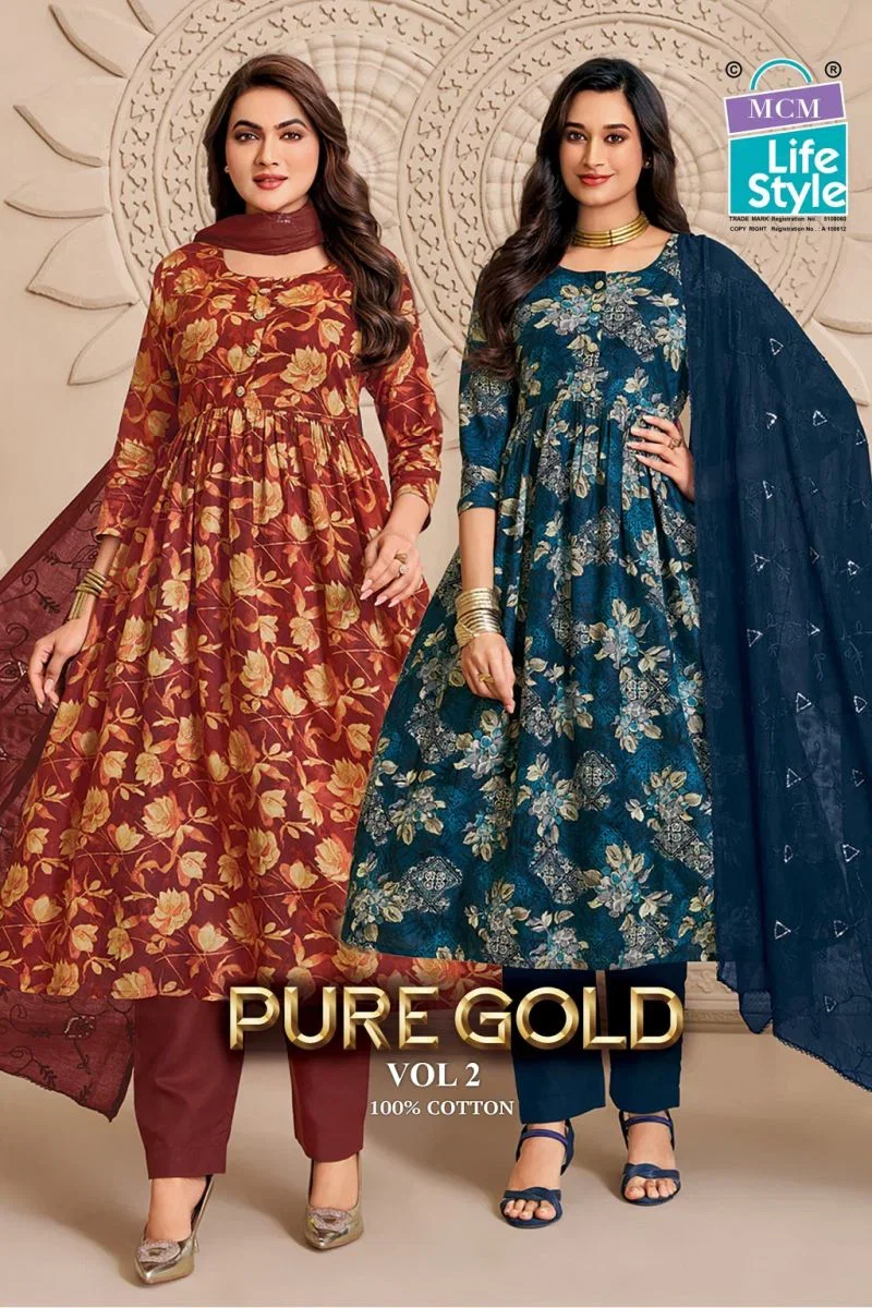 Mcm Pure Gold Vol 2 Readymade Umbrella Kurti Pant With Dupatta Wholesale