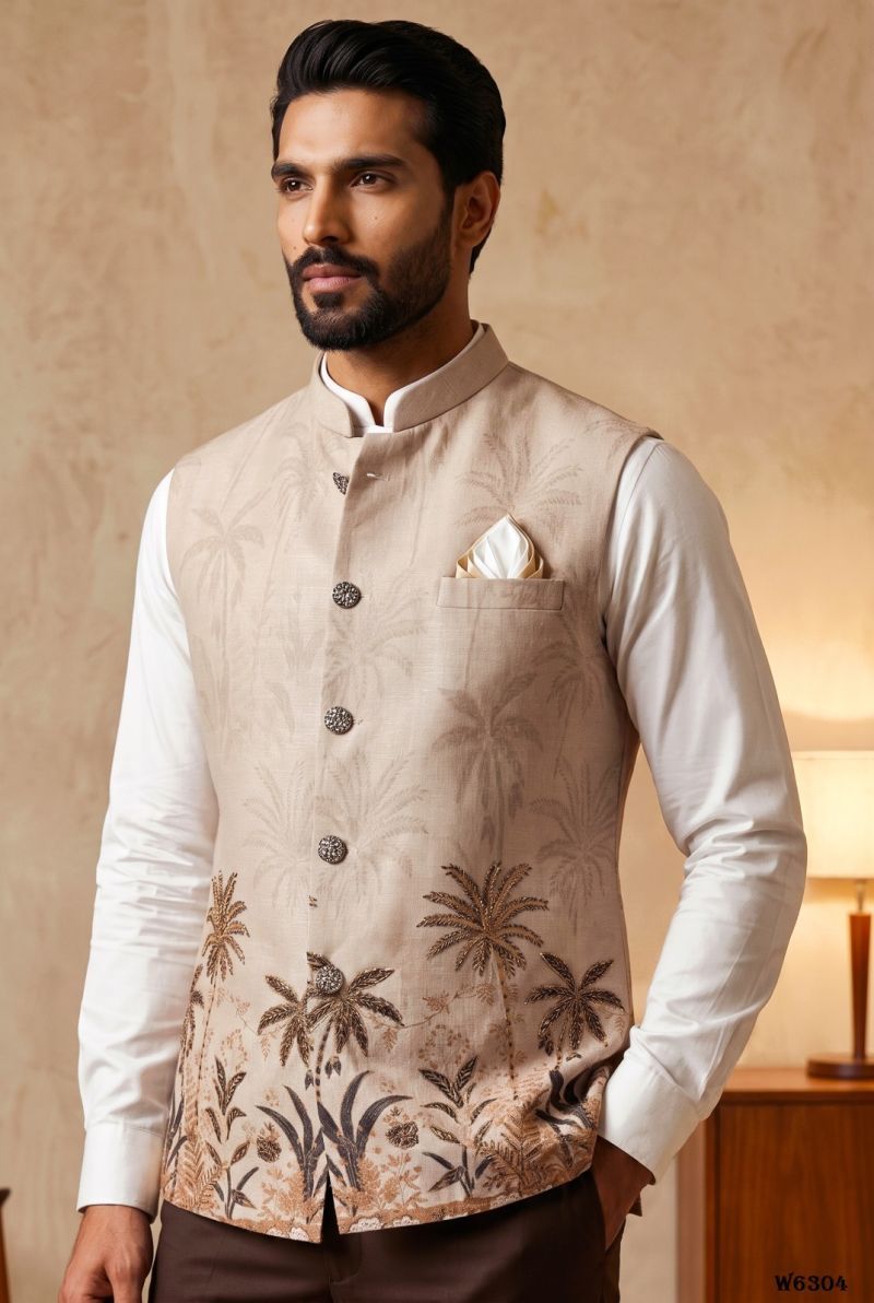 Buy Outluk Wedding 63 Linen Digital Print Hand Work Designer Modi Jacket Collection Wholesale 2026