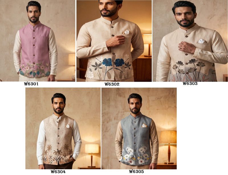 Buy Outluk Wedding 63 Linen Digital Print Hand Work Designer Modi Jacket Collection Wholesale 2026