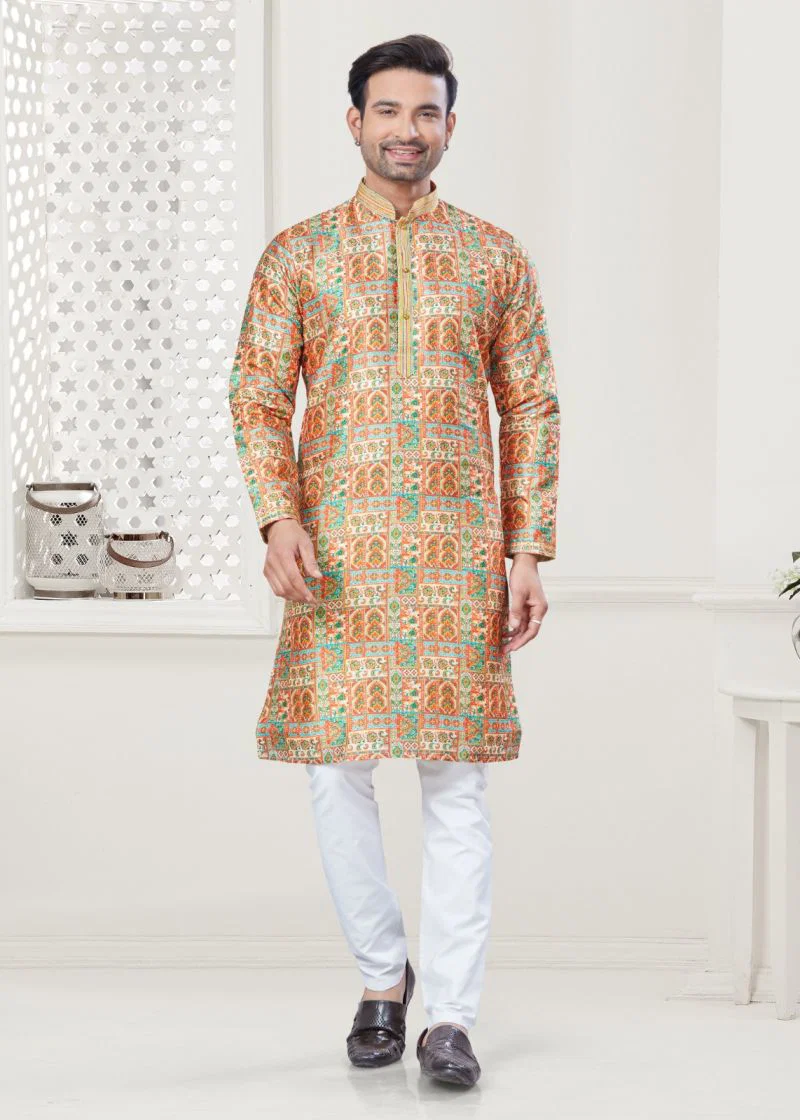 Outluk Wedding Collection Vol 138 Nx Silk Digital Printed Kurta With Pajama Wholesale
