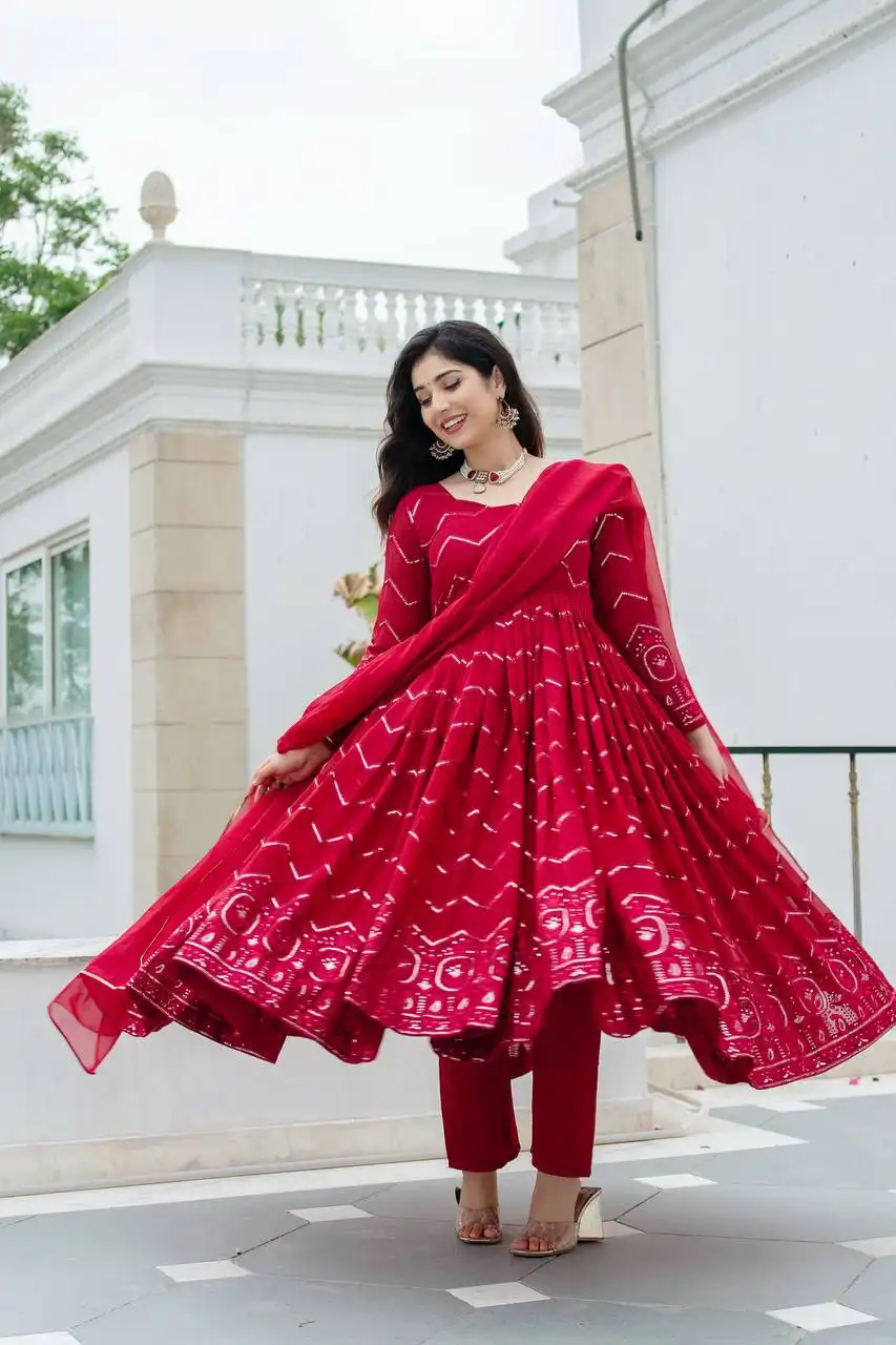 STD 6149 Faux Georgette With Embroidery Work Anarkali Suit Set Wholesale Surat