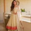 STD 6129 Heavy Silk With Embroidery Sequins Work Gown Sarara Dupatta Set Wholesale Surat