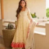 STD 6129 Heavy Silk With Embroidery Sequins Work Gown Sarara Dupatta Set Wholesale Surat
