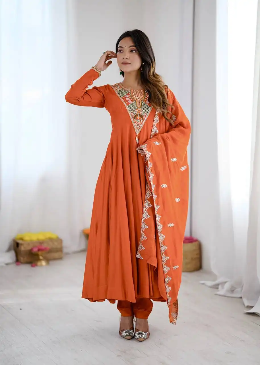 Sabina 5370 Roman Silk With Embroidery Sequence Work Kurti Pant Dupatta Set Wholesale Online Supplier