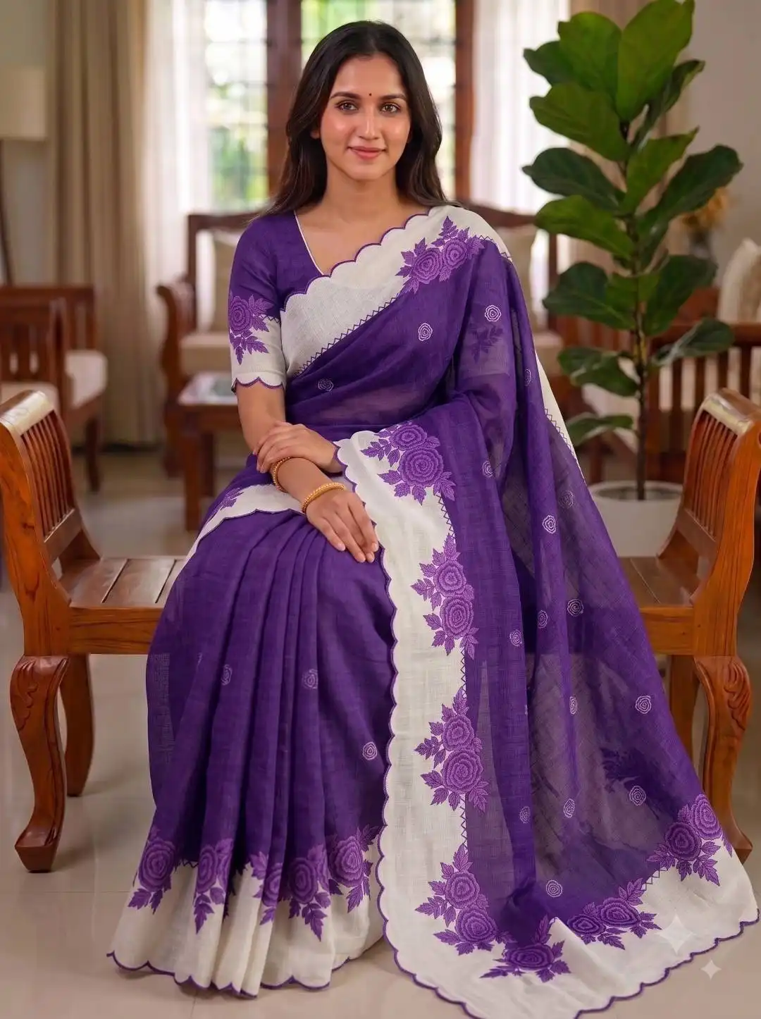 MNG 693 Plain Linen With Digital Print Saree Wholesale Supplier