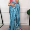 WMN 7023 Satin Silk With Printed and Pearl Lace Border Saree Wholesale Supplier