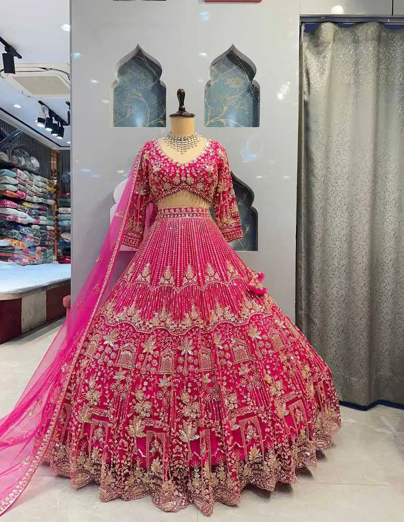 SBD 1876 Barfi Silk With Embroidery Sequins Work Lehenga Choli Wholesale Supplier