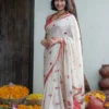 MNG 696 Soft Linen Gold Zari Border With Digital Print Durga Puja Saree Wholesale Supplier