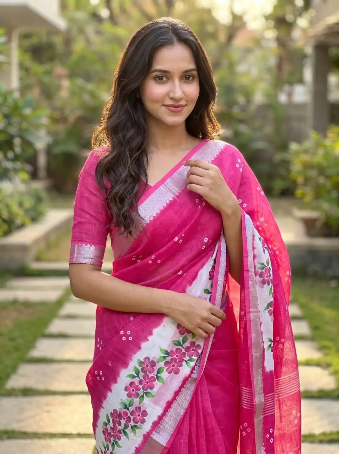 MNG 699 Soft Linen with Mangalagiri border & Digital Print Saree Wholesale Surat