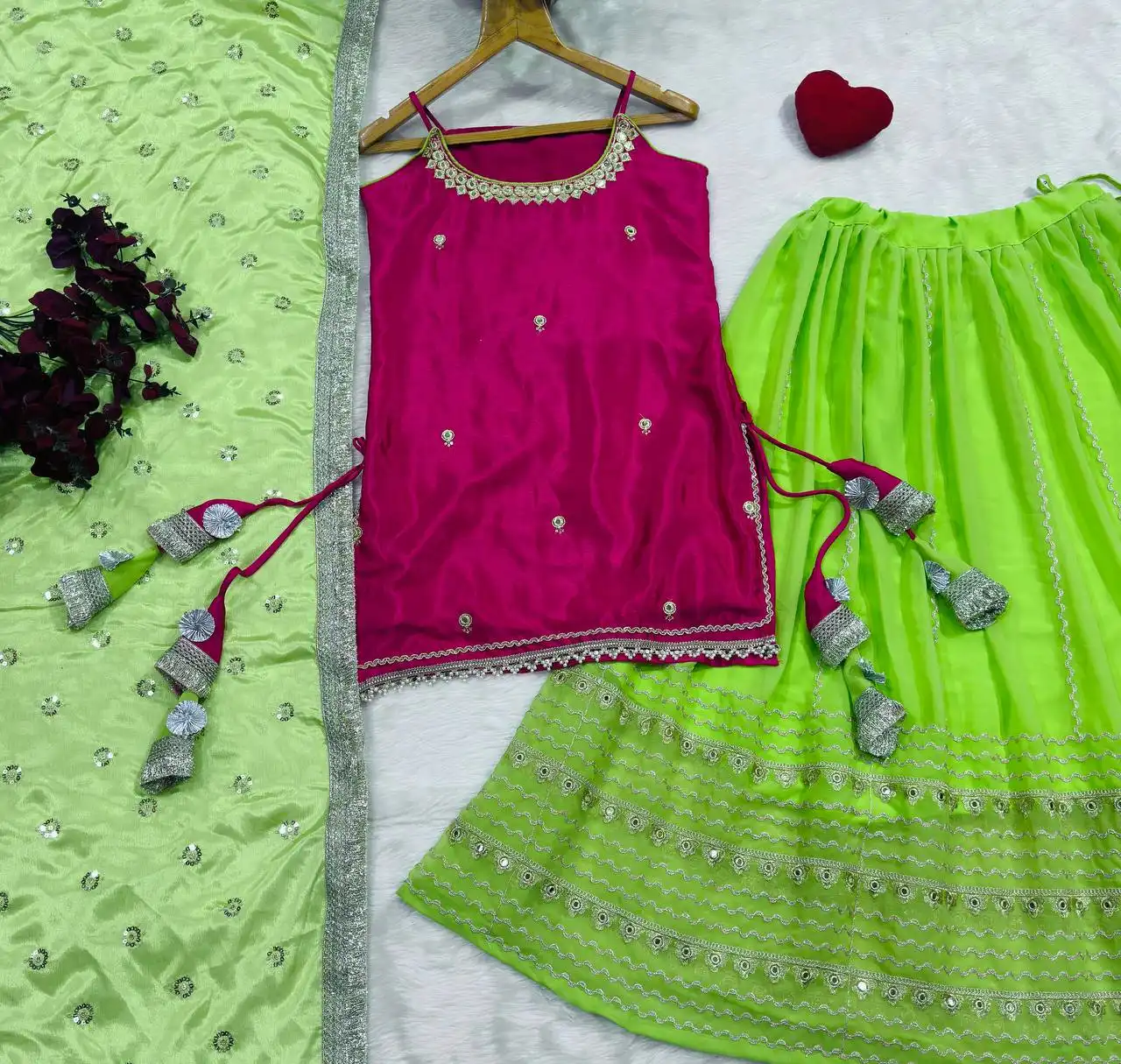 STD 6146 Chinon Silk With Zari Embroidered Work Top Lehenga Set Wholesale Supplier