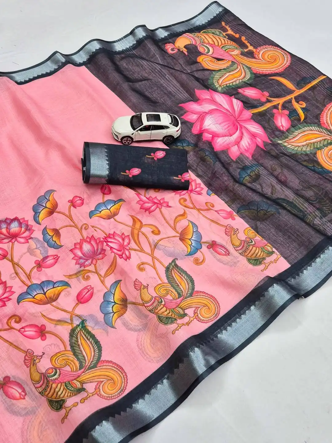 MNG 700 Soft Linen with Mangalagiri border With Digital Print Saree Wholesale Surat