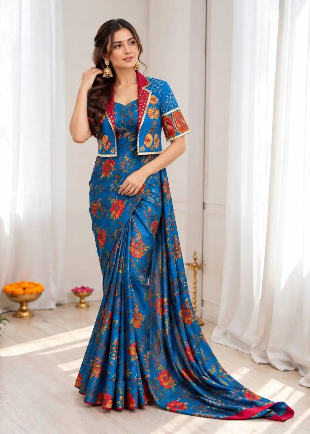 BDB 97 Heavy Chinon Silk With Digital Print Ready To Wear Saree Wholesale Surat