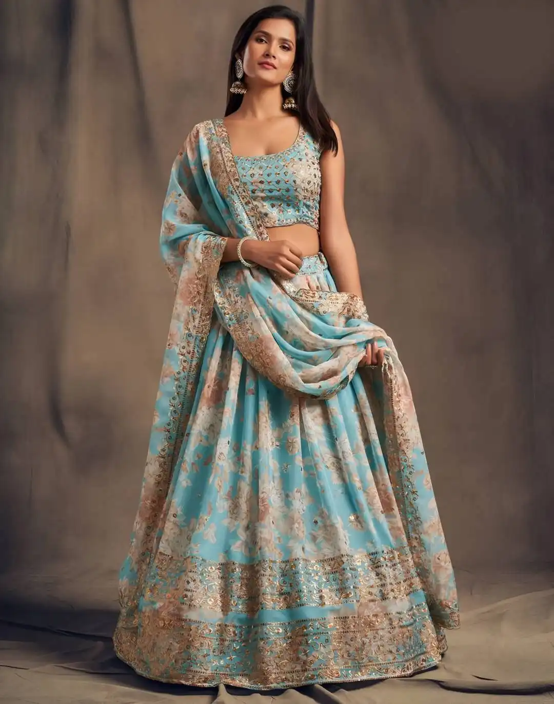 DKT 9202 Tabby Organza With Digital Print With Zari Embroidery Work Lehenga Choli Wholesale Supplier