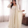 DKT 5195 French Crap Silk With Embroidery Sequence Work Gown Bottom Dupatta Set Wholesale Supplier