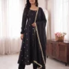 DKT 5195 French Crap Silk With Embroidery Sequence Work Gown Bottom Dupatta Set Wholesale Supplier
