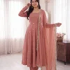DKT 5195 French Crap Silk With Embroidery Sequence Work Gown Bottom Dupatta Set Wholesale Supplier
