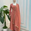 DKT 5195 French Crap Silk With Embroidery Sequence Work Gown Bottom Dupatta Set Wholesale Supplier