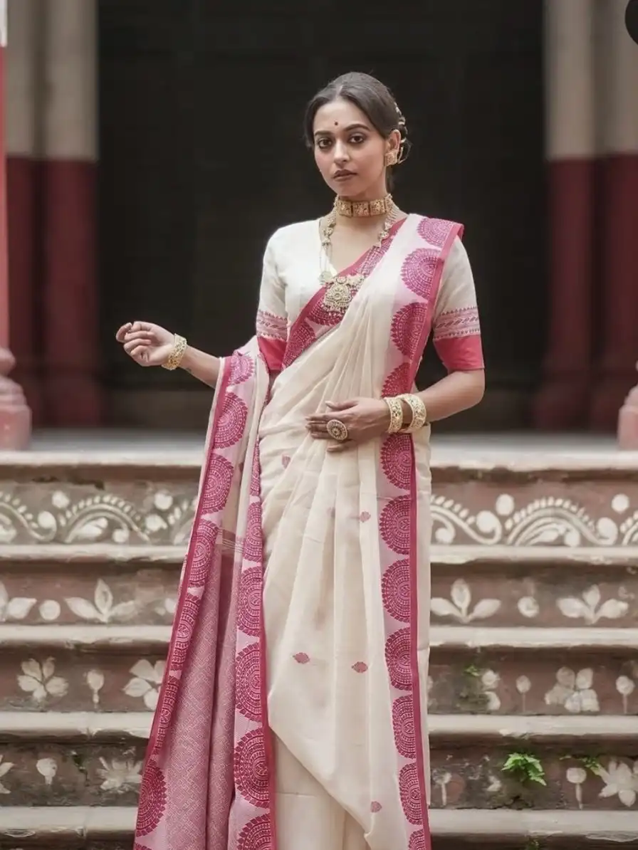 MNG 702 Plain Linen With Digital Print Durga Puja Special Saree Wholesale Surat