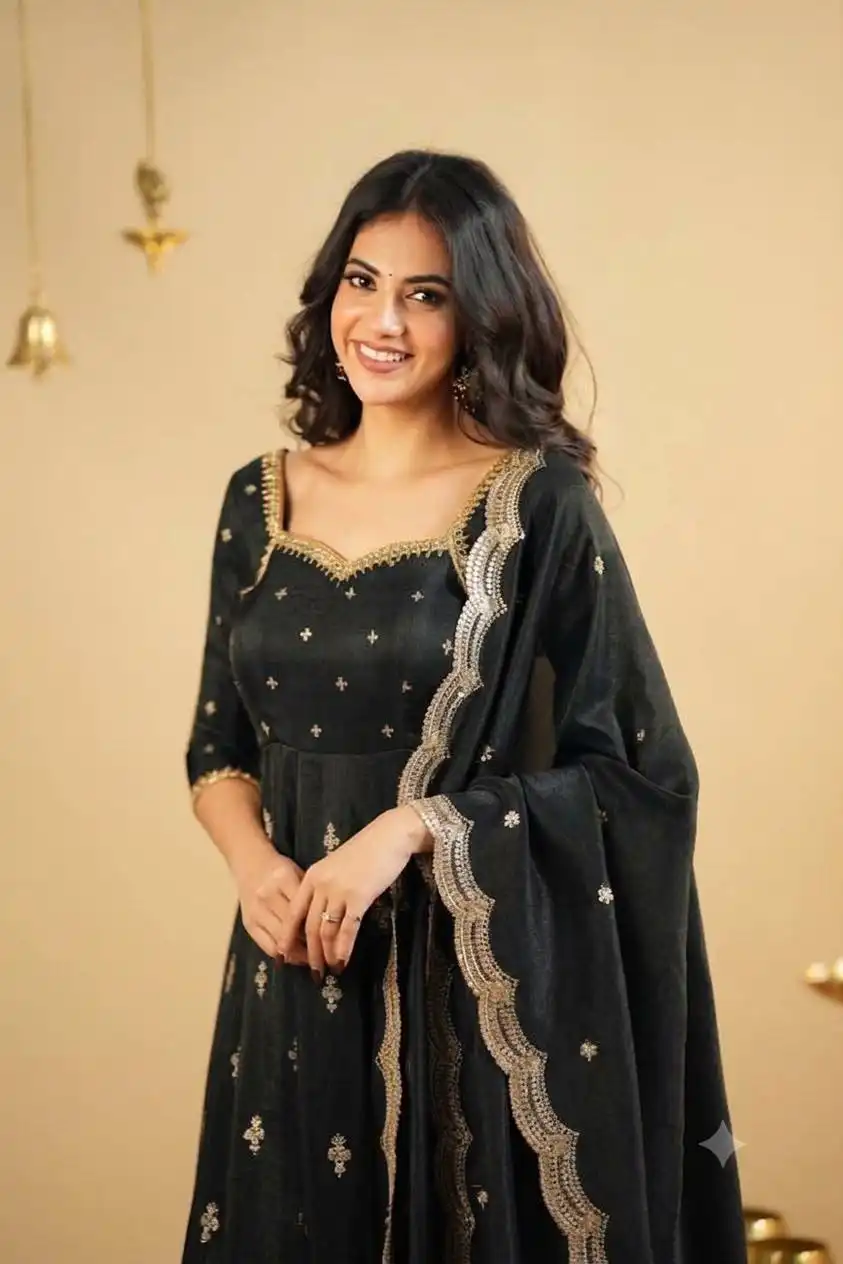 STD 6071 Cosmo With Heavy Sequins & Thread Embroidered work Top Pant Dupatta Set Wholesale Supplier