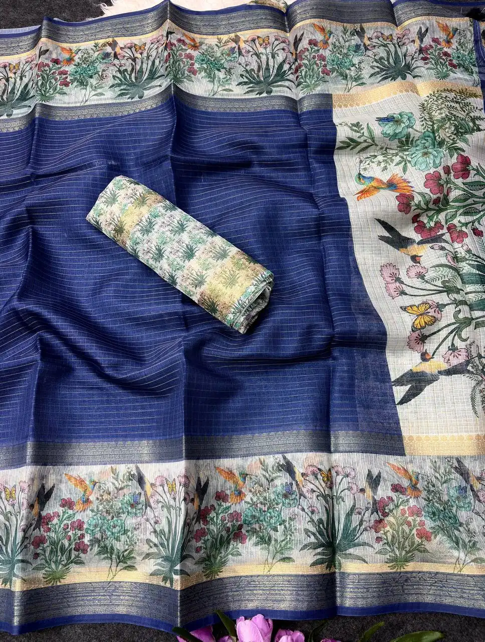 MHV Samridhi Doriya with weaving Checked Floral & Bird Print Saree Wholesale Surat