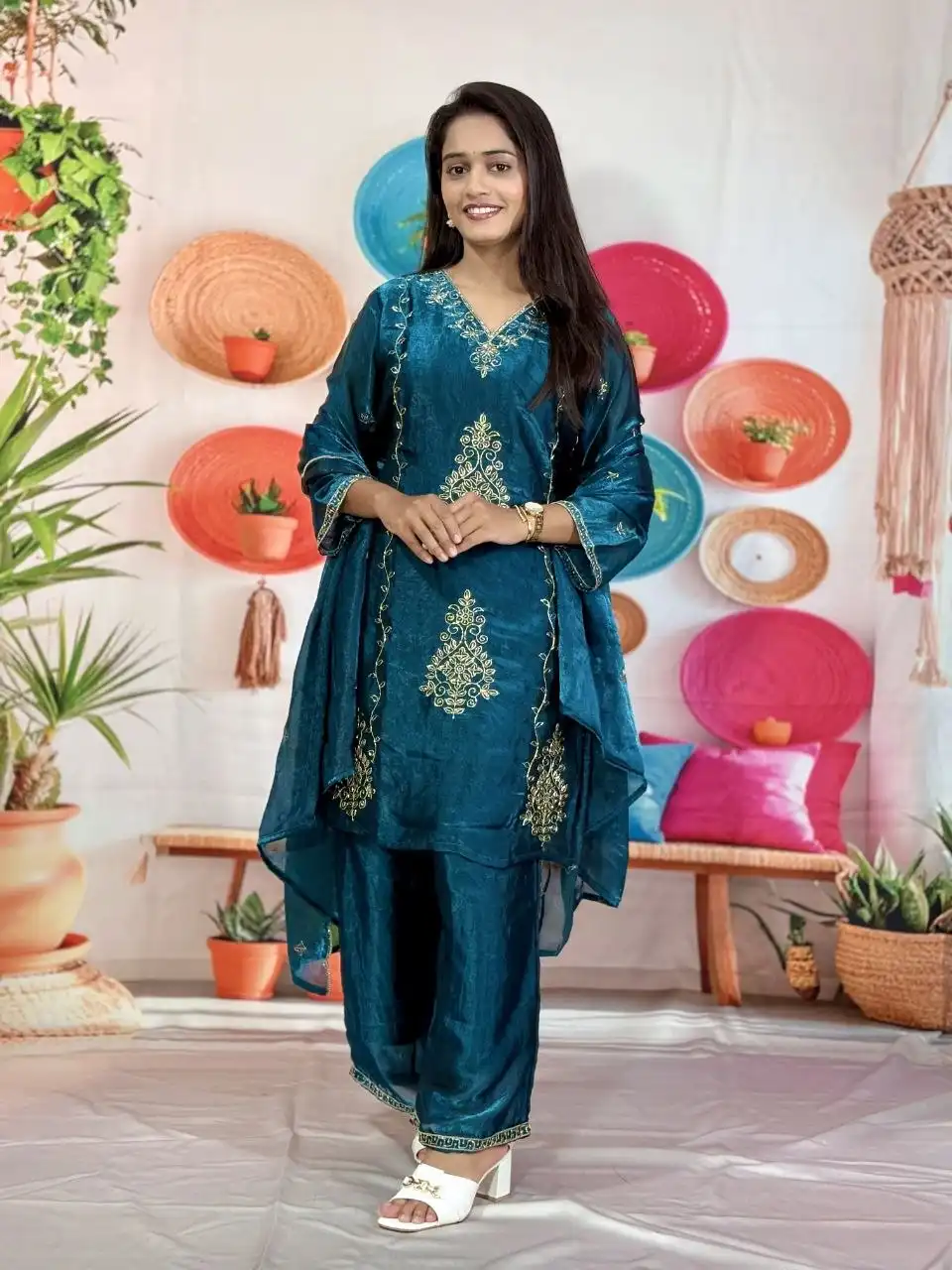 RRD Vol 5010 Fandy With Embroidery Work Kurti Pant Dupatta Set Wholesale Supplier