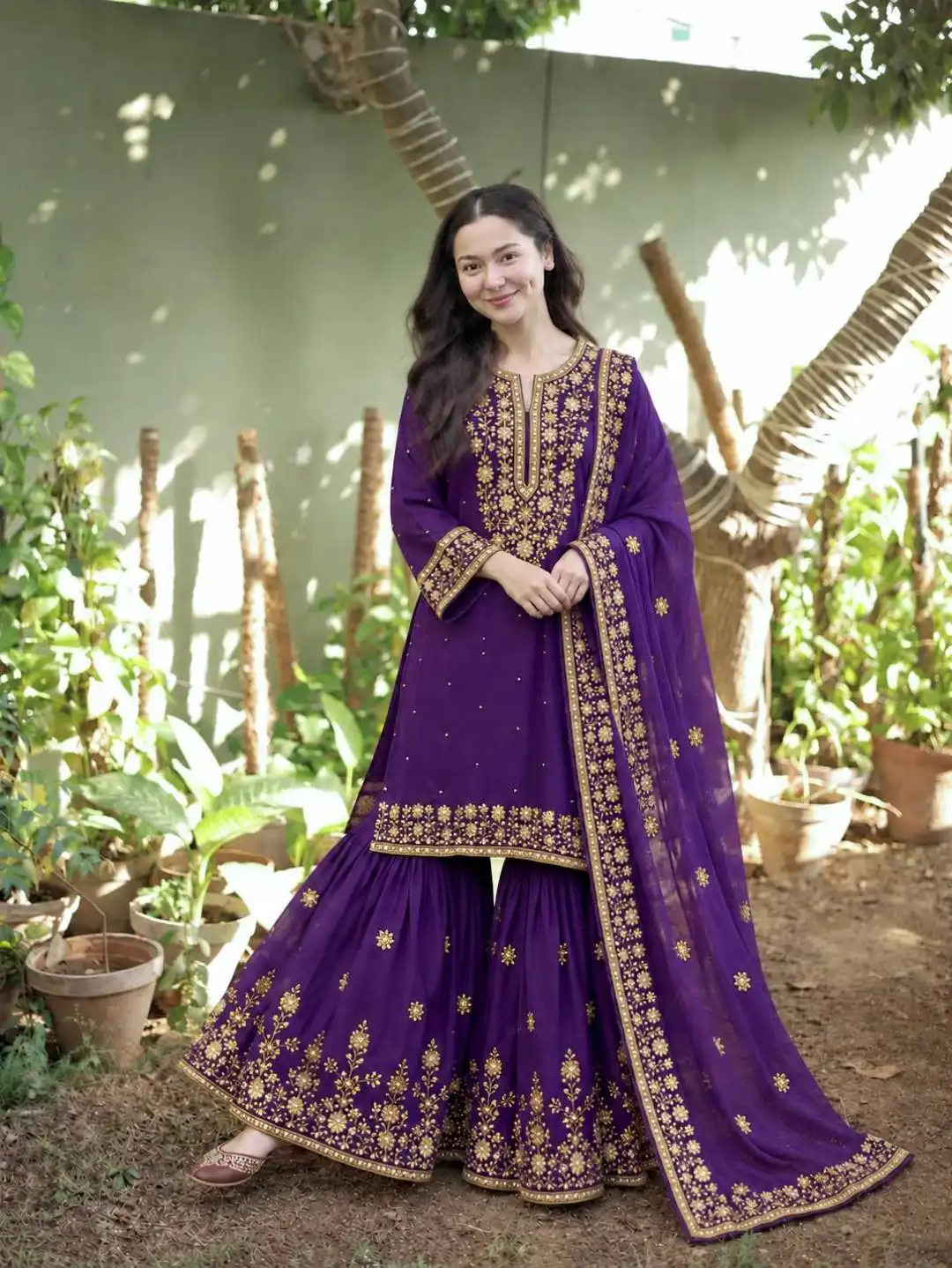 C585 1508 NC Moss Silk With Embroidery & Pearl Moti Work Sarara Set Wholesale Surat