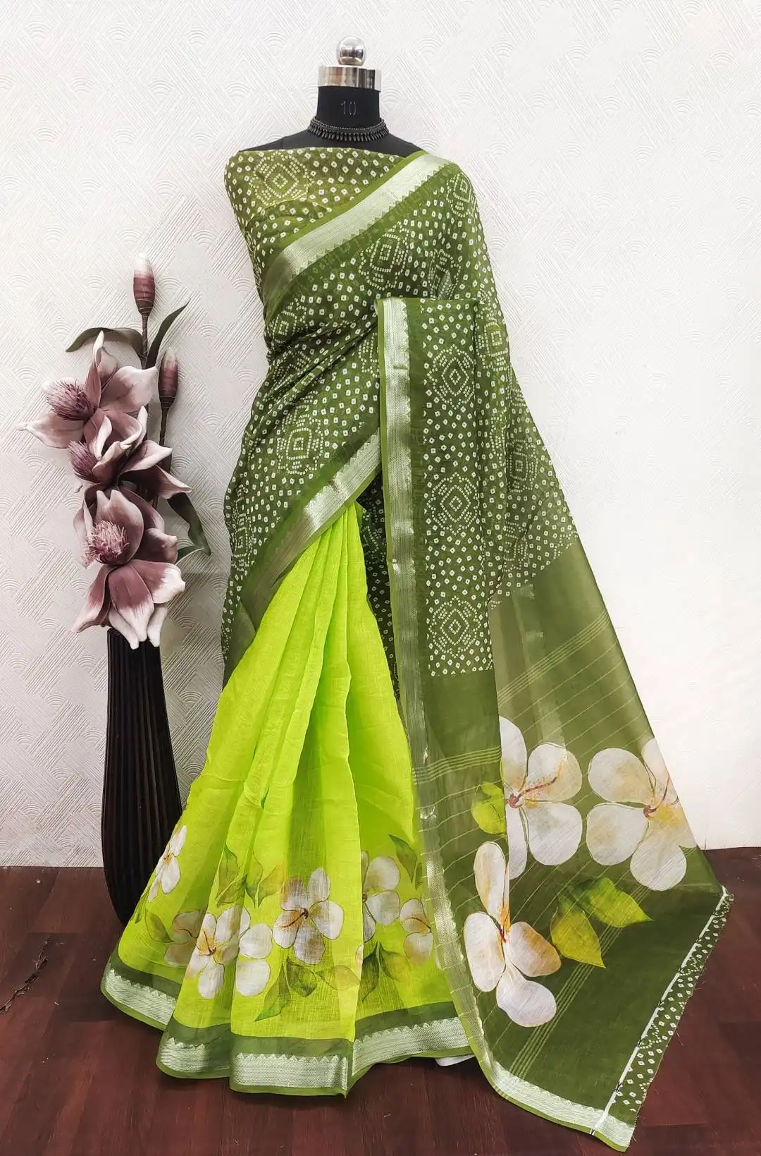 MNG 704 Soft Linen with Mangalagiri border With Digital Print Saree Wholesale Supplier