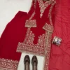 C585 1510 Fax Georgette With Zari Embroidery Work Kurti Plazzo Dupatta Set Wholesale Supplier