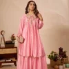 BV 434 Pure Chinon With Embroidery Work Top Plazzo Sarara Set Wholesale Supplier