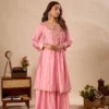 BV 434 Pure Chinon With Embroidery Work Top Plazzo Sarara Set Wholesale Supplier
