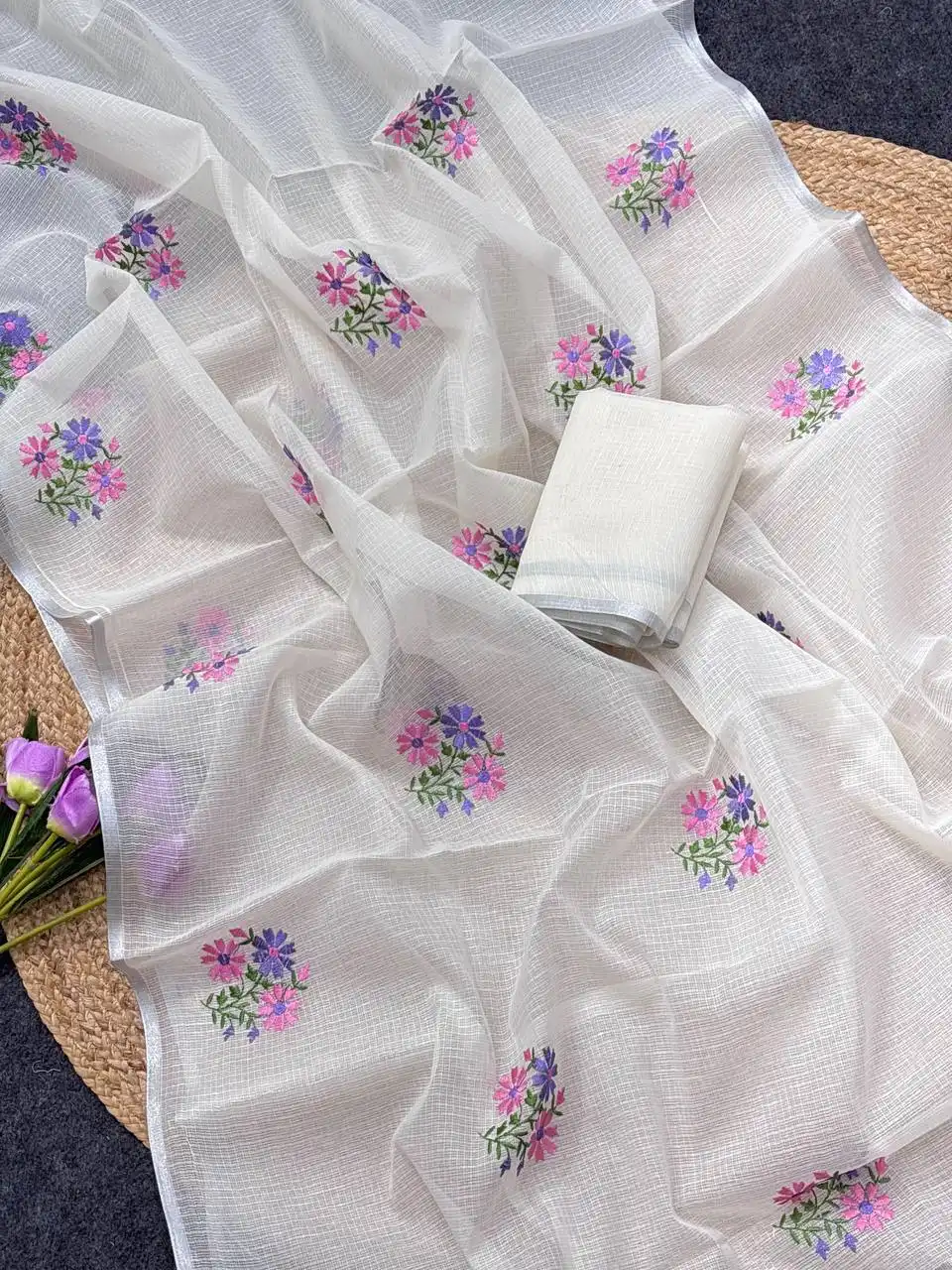 MHV Sudati 6010 Soft Kota Doriya With Floral Embroidery Work Saree Wholesale Surat