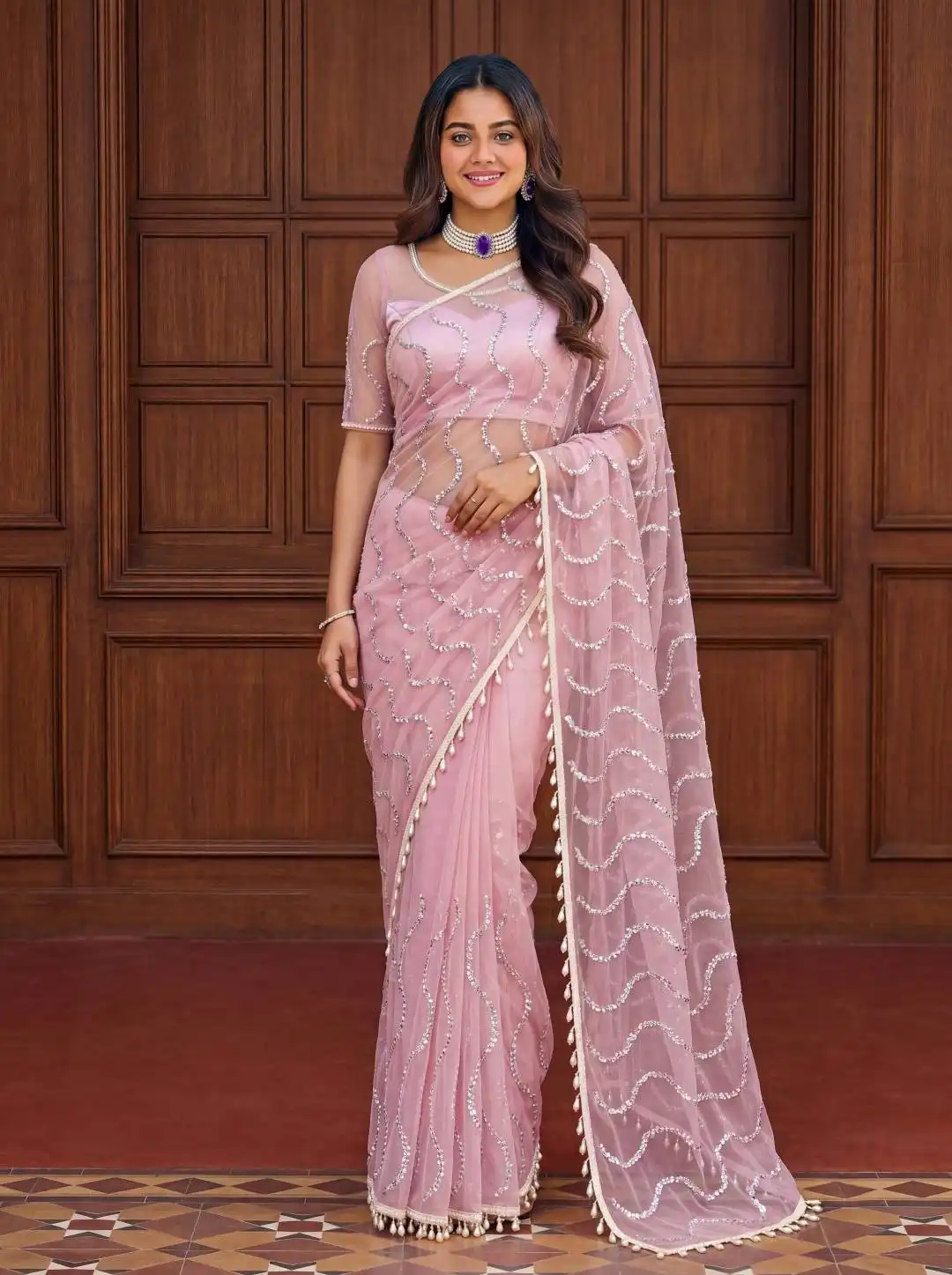 DKT 5173 Net With Sequence Embroidery Work Saree Wholesale Surat